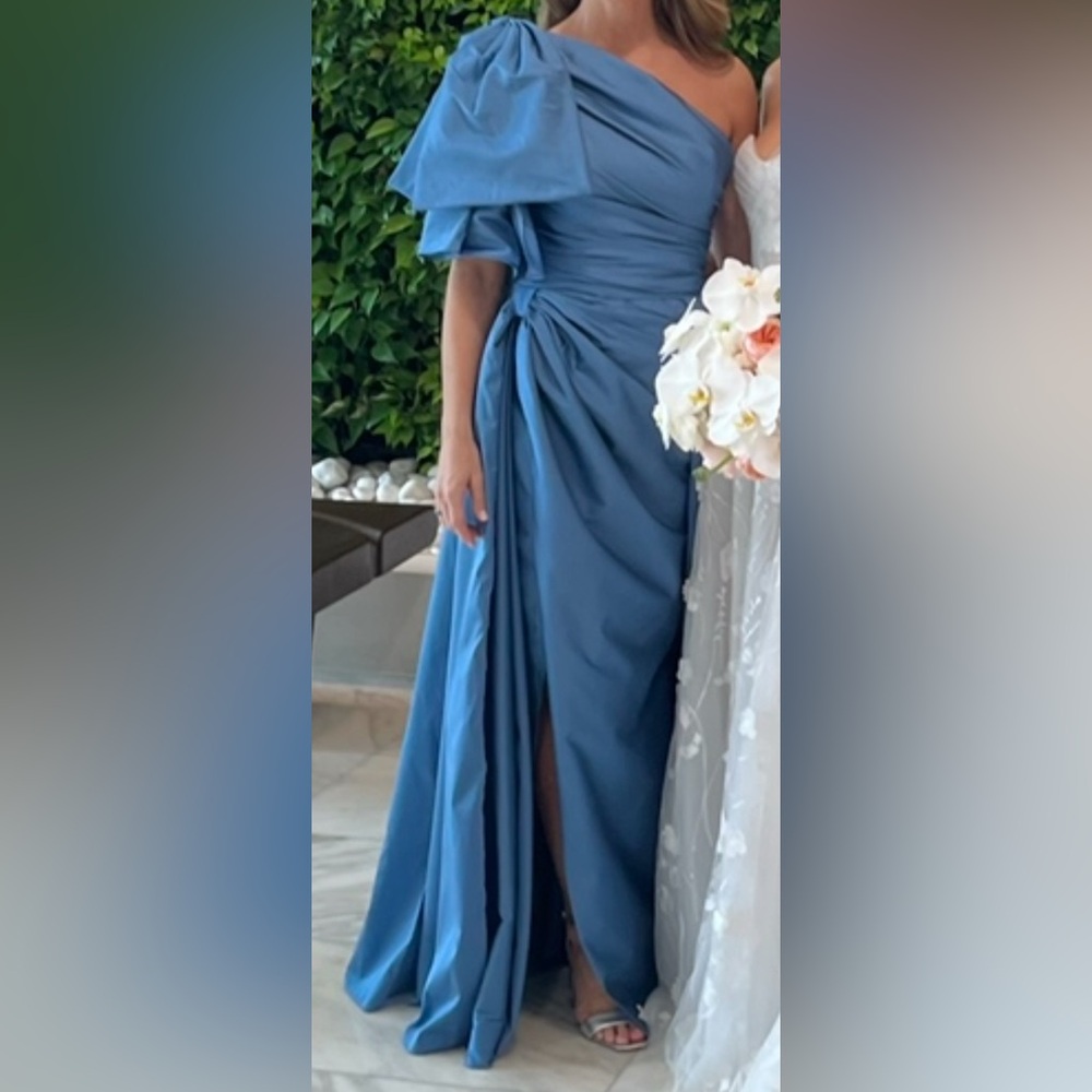 Tarik Ediz Blue One-Shoulder Wedding Dress